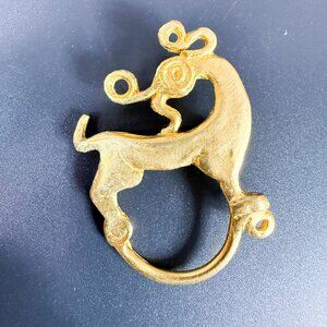 Peggy Yunque 1995 Gold Tone Tribal Scythian Animal Style Deer Stag Brooch